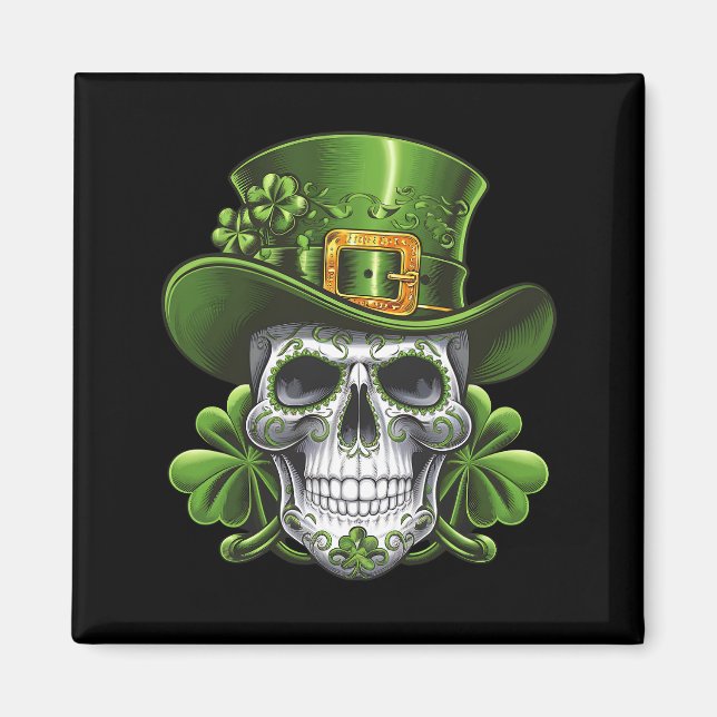 Socker Skalle St Patrick's Day Shamrock Magnet (Framsidan)