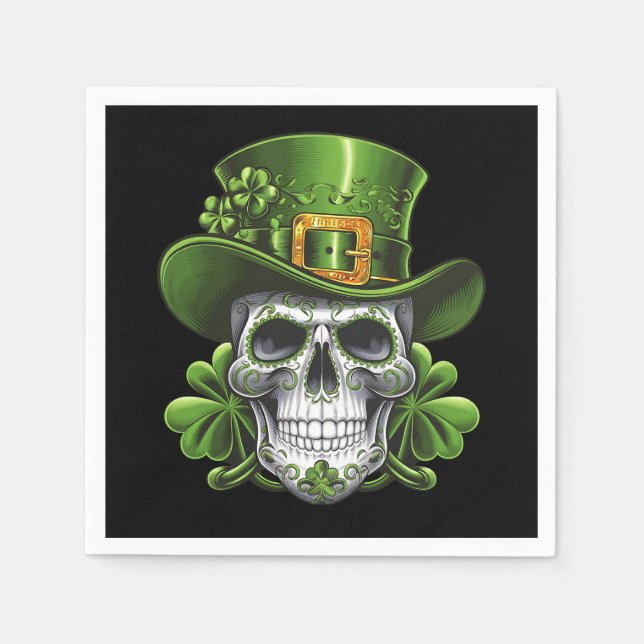 Socker Skalle St Patrick's Day Shamrock Pappersservett (Framsidan)