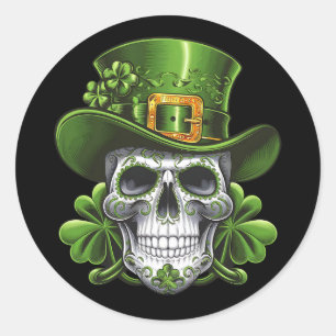 Socker Skalle St Patrick's Day Shamrock Runt Klistermärke