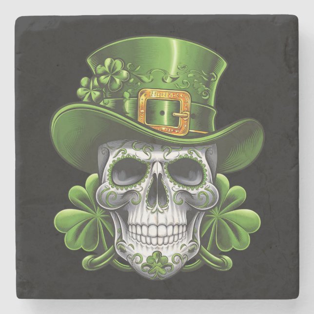 Socker Skalle St Patrick's Day Shamrock Stenunderlägg (Framsidan)