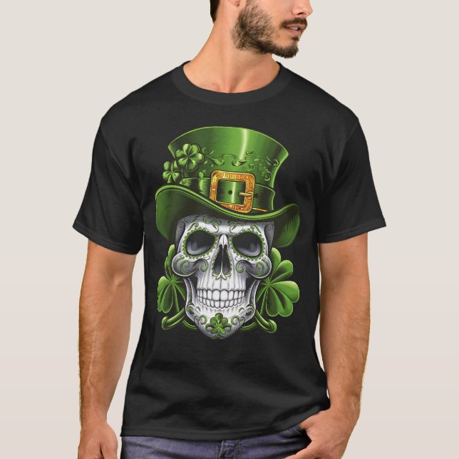 Socker Skalle St Patrick's Day Shamrock T Shirt (Framsida)