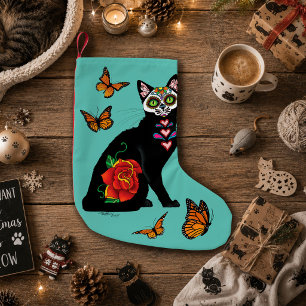 Socker Skalle Svart Katt Rosa Turkos Hjarta Liten Julstrumpa