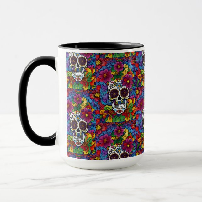 Socker Skull Art - Blommigt Fiesta Mugg (Vänster)