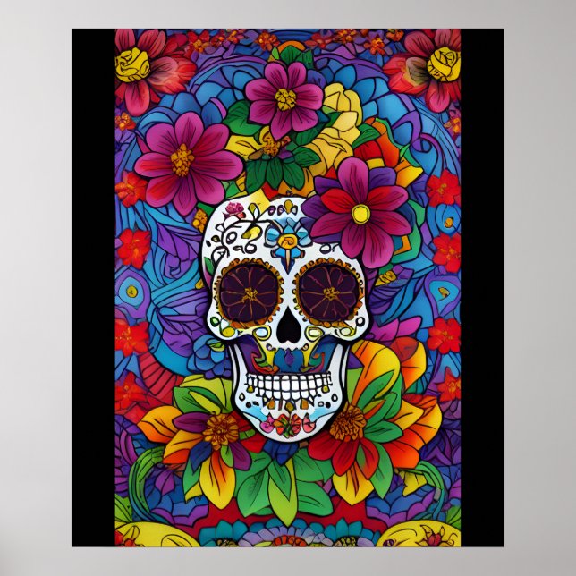 Socker Skull Art - Blommigt Fiesta Poster (Framsidan)