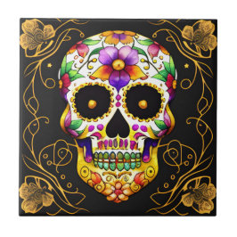Socker Skull Art - Captivating Dia de los Muertos Kakelplatta