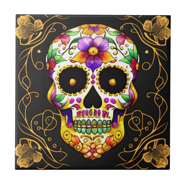 Socker Skull Art - Captivating Dia de los Muertos Kakelplatta (Framsidan)