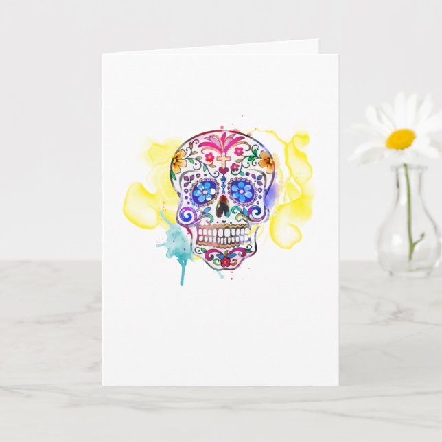 Socker Skull Art Colorful Firande NAMN Kort (Liten växt)