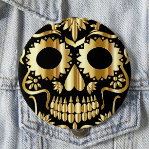 Socker Skull Art, Day of the dead Black och Guld Knapp
