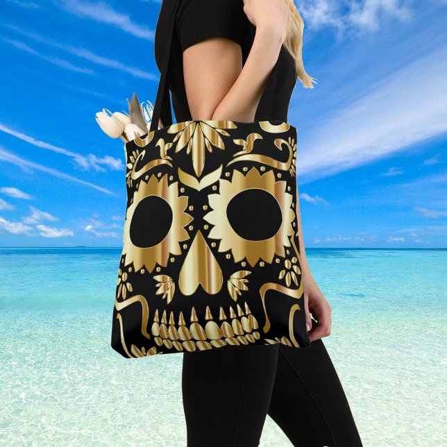Socker Skull Art, Day of the dead Black och Guld Tygkasse (Skapare uppladdad)