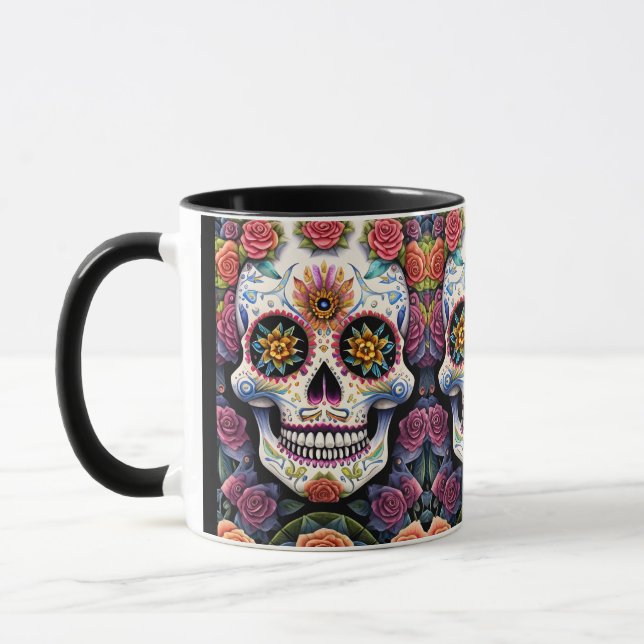 Socker Skull Art - Dia de los Muertos Blommigt Sku Mugg (Vänster)