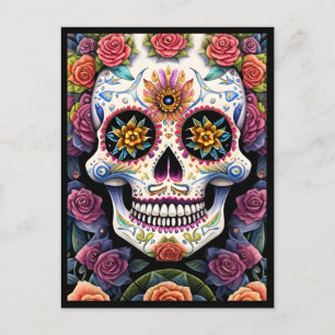 Socker Skull Art - Dia de los Muertos Blommigt Sku Vykort