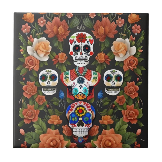 Socker Skull Art - Dia de los Muertos Kakelplatta (Framsidan)