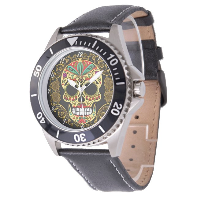 Socker Skull Art - Fiesta of Färg Armbandsur (Vinklad)