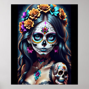 Socker Skull Art - Fiesta of Färg Poster
