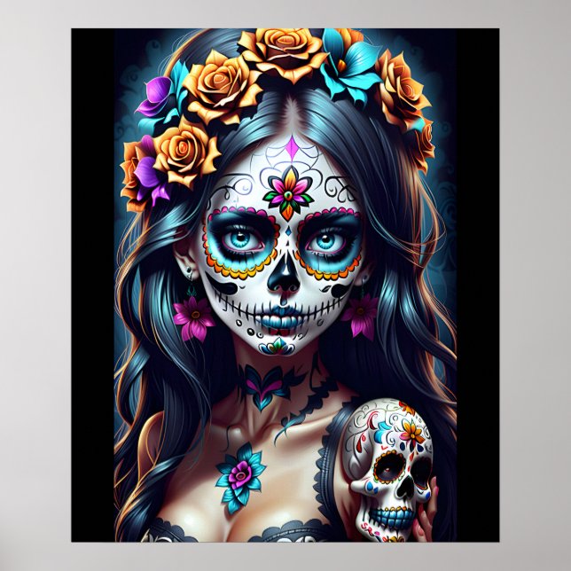 Socker Skull Art - Fiesta of Färg Poster (Framsidan)