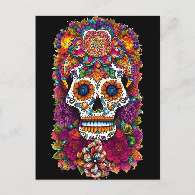Socker Skull Art - Fiesta of Färg Vykort (Framsida)
