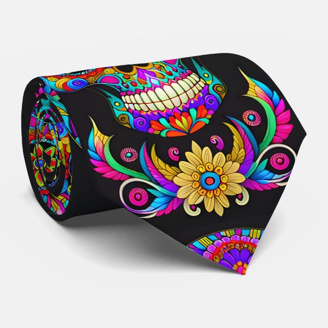 Socker Skull Art - Folklore i Färg Slips (Rullad)