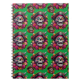 Socker Skull Art - Jolly Pirat Skull (Grönt) Anteckningsbok