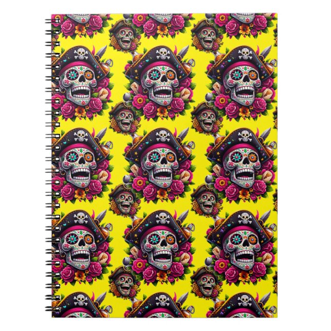 Socker Skull Art - Jolly Pirat Skull (Gult) Anteckningsbok (Framsidan)