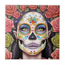 Socker Skull Art - Kvinnor i Dazzling Makeup Kakelplatta