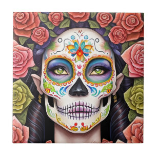 Socker Skull Art - Kvinnor i Dazzling Makeup Kakelplatta