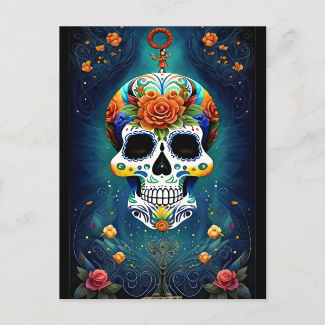 Socker Skull Art - Mexikanska Magic Vykort (Framsida)