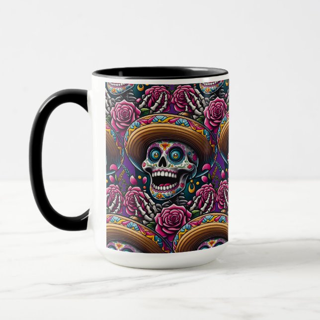 Socker Skull Art - Skeleton Sombrero Ro Calavera Mugg (Vänster)