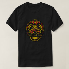 Socker Skull Art - Svart, Röd och Guld T Shirt