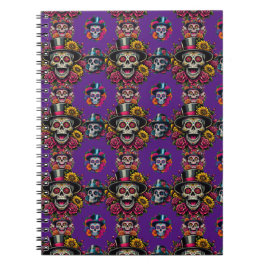 Socker Skull Art-Top hat Blommigt Fiesta (Lila) Anteckningsbok