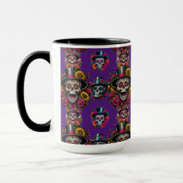 Socker Skull Art-Top hat Blommigt Fiesta (Lila) Mugg