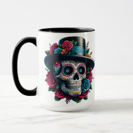 Socker Skull Art - Top hat och Rosa ros Mugg