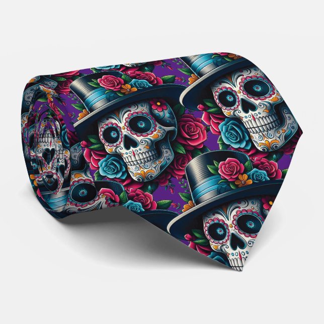 Socker Skull Art - Top hat och Rosa ros Slips (Rullad)