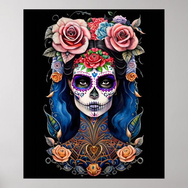 Socker Skull Art-Woman i Gorgous Skull Makeup Poster (Framsidan)