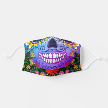 SOCKER SKULL BLACK med blommor - Ansikte-mask åter