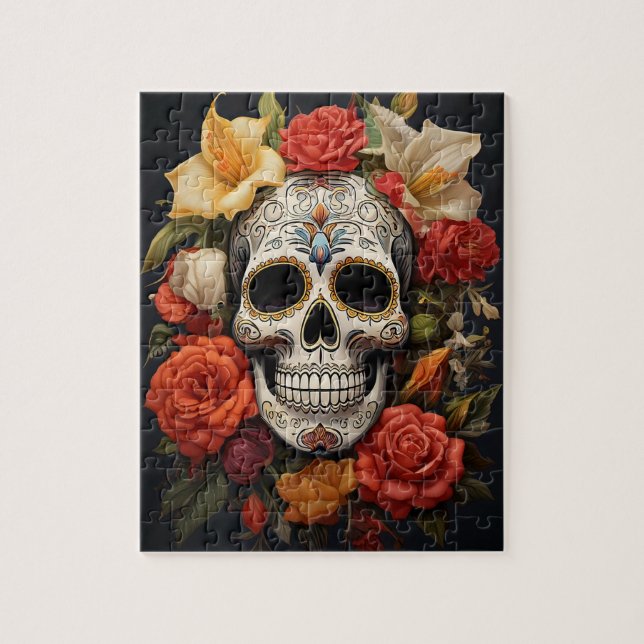 Socker Skull Blommigt Puzzle Pussel (Vertikal)