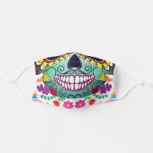 SOCKER SKULL Blue med blommor - Ansikte-mask återa