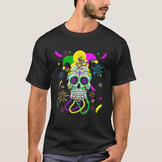 Socker Skull Carnival Mask Jester Hat Mardi Gras T Shirt (Framsida)