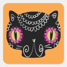 Socker Skull Cat Catrina Day of the dead Fyrkantigt Klistermärke
