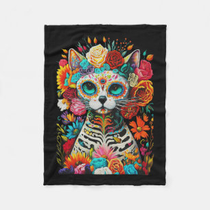Socker Skull Cat de Los Muertos La Catrina Day of Fleecefilt