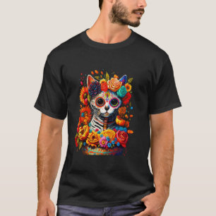 Socker Skull Cat de Los Muertos La Catrina Day of T Shirt