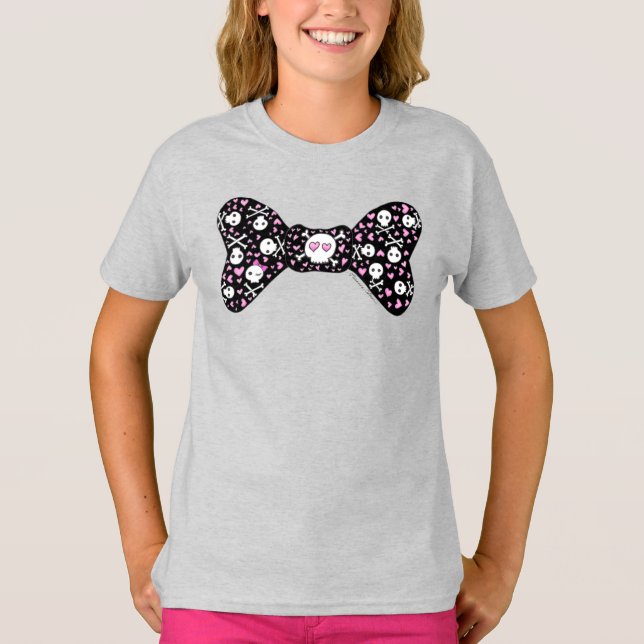 Socker Skull Crossbone Polka punkt Bow Tee Shirt (Framsida)