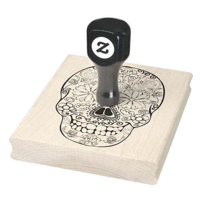 Socker Skull, Day of the dead, 4" x 5" Rubber Frim Stämpel (Stämpel)
