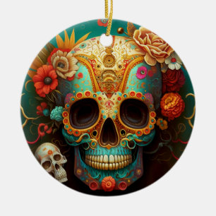 Socker Skull Day of the dead Julgransprydnad Keramik