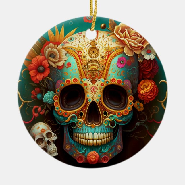 Socker Skull Day of the dead Julgransprydnad Keramik (Framsidan)