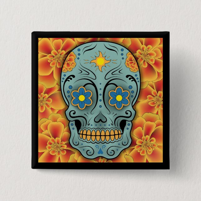 Socker Skull - Day of the dead (Marigold) Knapp (Framsida)