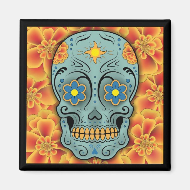 Socker Skull - Day of the dead (Marigold) Magnet (Framsidan)