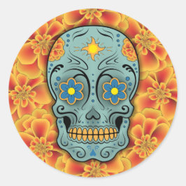 Socker Skull - Day of the dead (Marigold) Runt Klistermärke