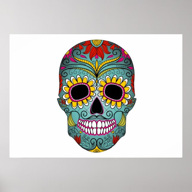 Socker Skull Day of the dead med blommigt Poster (Framsidan)