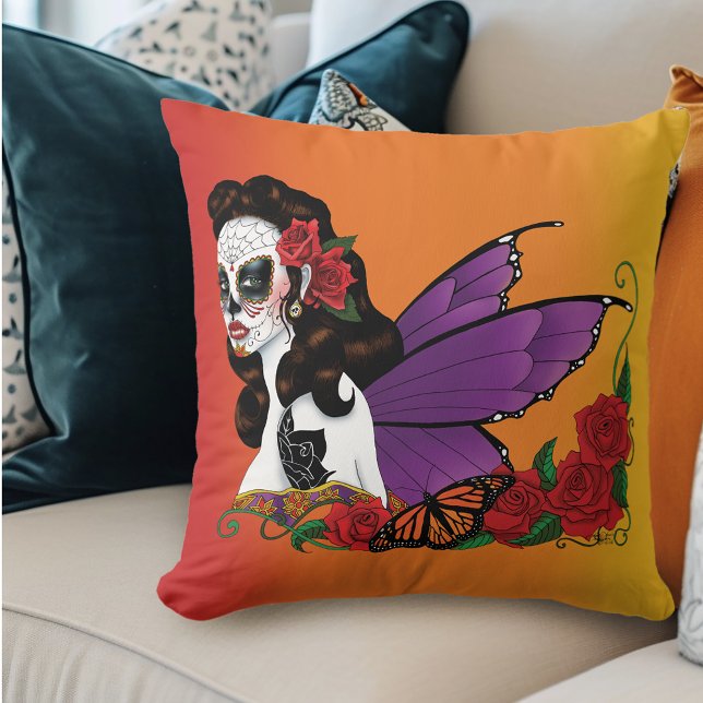 Socker Skull Fairy Sunset Kudde (Skapare uppladdad)
