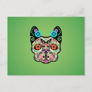 Socker Skull Frenchie - Grönt Vykort